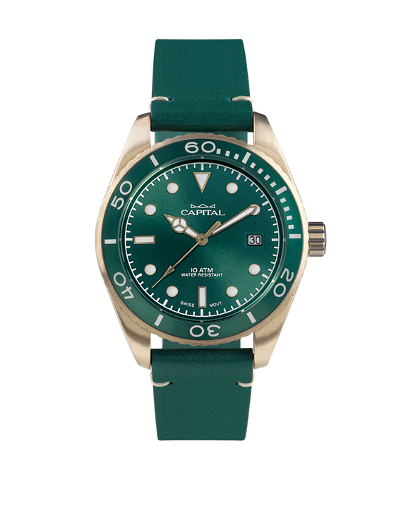 La passione per il tempo - - Orologio Capital Uomo Cassa Bronzo Marno  Cinturino Pelle Verde Sportivo NEW
