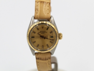 Rolex Date Acciaio e Oro 18kt Ref. 6917 Cinturino Pelle 26 mm Vetro Plexy