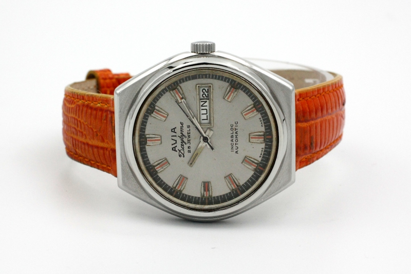 La passione per il tempo - - Avia Daytyme Automatico Day Date n.373  Cinturino Pelle Quadrante Grigio Fumè