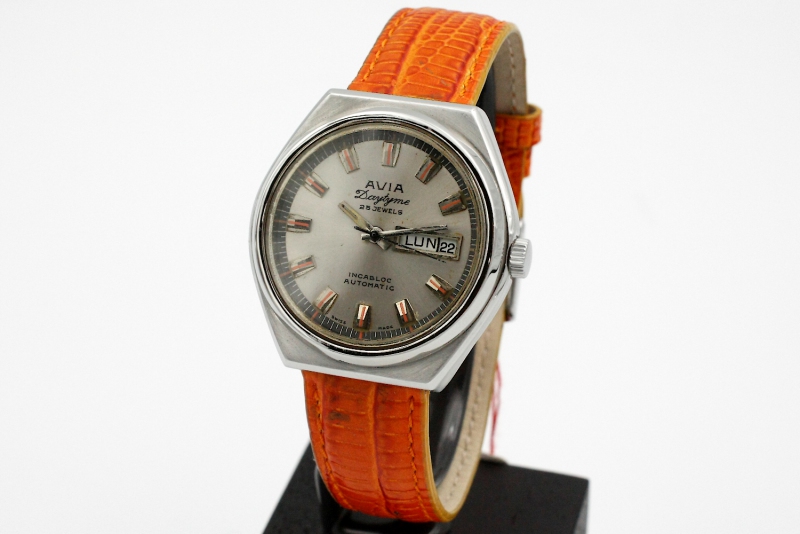 La passione per il tempo - - Avia Daytyme Automatico Day Date n.373  Cinturino Pelle Quadrante Grigio Fumè